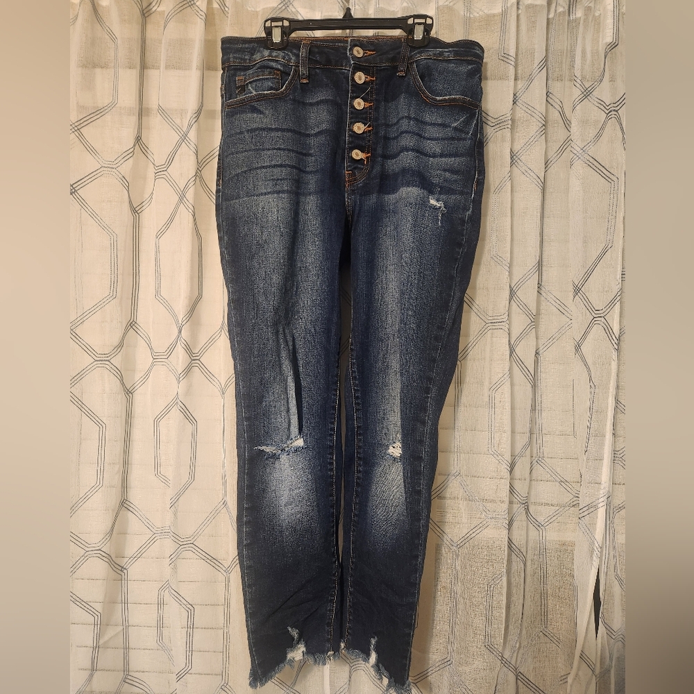KanCan High Rise Distressed Button-Up Jeans